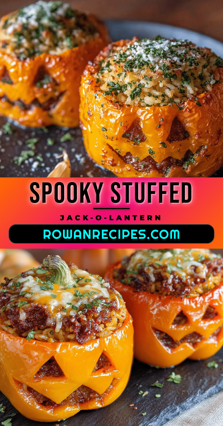 Spooky Jack-O-Lantern Stuffed Bell Peppers recipe